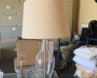 Clear Glass Bottle Table Lamp with Linen Shade