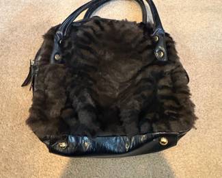 Womens Faux Fur and Faux Leather Handbag
