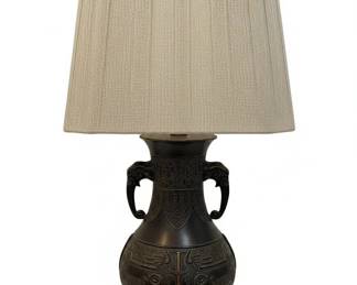 Vintage James Mont Style Bronze Chinoiserie Table Lamp with Elephant Handles