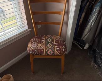 MidCentury Modern Wood Dining Chair with Geometric Upholstery