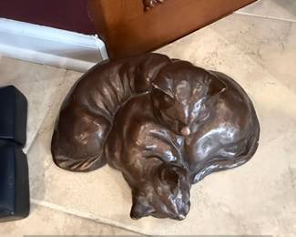 Bronze Sleeping Cat Sculpture by E. Fremiet