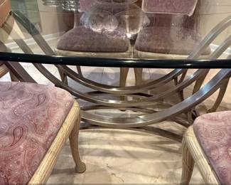 Glass Top Dining Table with Upholstered Chairs