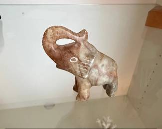 Carved Soapstone Elephant Figurine with Raised Trunk