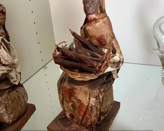 Vintage Mexican Paper Mache Folk Art Figurine of Woman with Basket