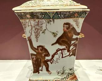 Monkey theme porcelain vase