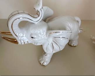 White Ceramic Elephant Figurine with Gold Trim