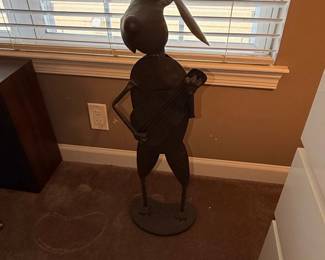 Metal Dog Musician Sculpture with Guitar