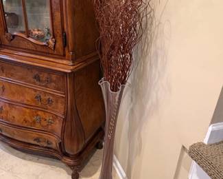Tall Swirl Glass Vase with Curly Willow Branches