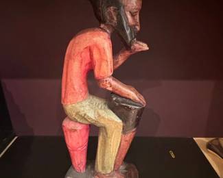 Hand Carved Wooden Drummer Statue  Dominican Republic