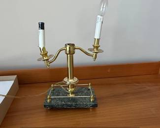 Vintage Brass and Marble Double Candlestick Lamp