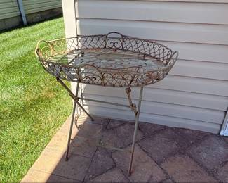 Vintage Wrought Iron Stephania Folding Garden Table Plant Stand