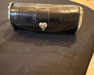 Brighton Black Croc Embossed Leather Heart Clasp Cosmetic Case