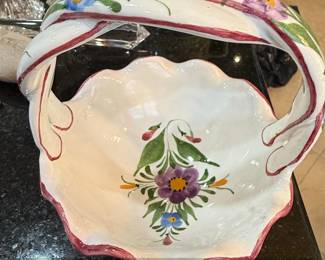HandPainted Ceramic Basket with Floral Motif second image