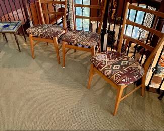 Set of MidCentury Modern Teak Dining Chairs with Geometric Upholstery