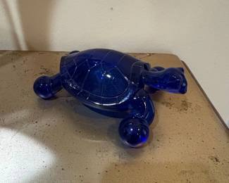 Cobalt Blue Plastic Turtle Paperweight
