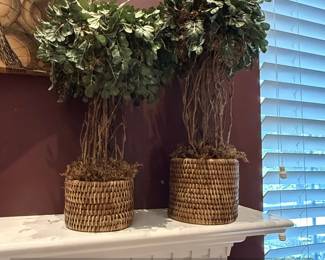 Faux Boxwood Topiary in Wicker Basket  Pair second image