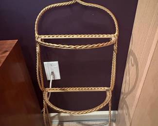 Vintage Italian Hollywood Regency Gold Gilt Iron Rope Tassel Tier Etagere Stand