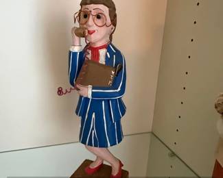 Ernestine the Telephone Operator Carved Wooden Figurine