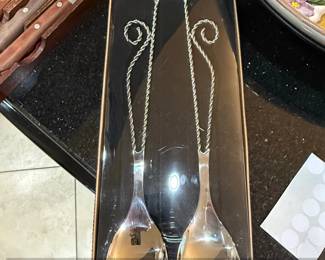 Silver Tone Twisted Handle Salad Servers Set