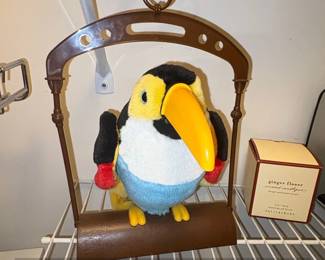 Talking Toucan Plush Toy in Decorative Birdcage Stand
