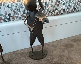 Metal Dog Figurine Playing Violin  Nuts  Bolts Style