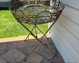 Vintage Wrought Iron Stephania Folding Garden Table Plant Stand third image