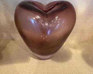 Hand Blown Art Glass Heart Shaped Amethyst Vase
