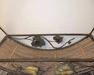 Vintage Wrought Iron and Wicker Fruit Basket with Grapevine Embellishments second image