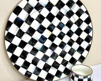 MacKenzie-Childs Courtly Check Enamel Charger Plate and Cup Set