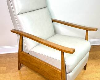 MCM Wood Arm Pushback Leather Recliner by Haining Kareno Furniture