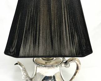 Silver Plate Floral Teapot Table Lamp