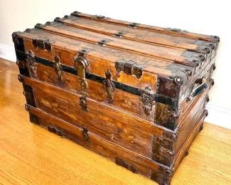 Exquisite Hand Made Solid Wood Steamer Trunk with Straps Intact