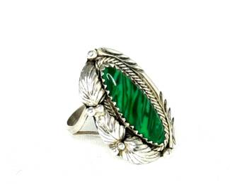 Vintage Sterling 925 Silver Navajo Ring with Malachite Stone - Size 8.5