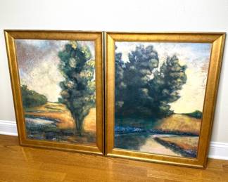 Set of 2 Large Paintings in Gilded Frames by Kirt Brown