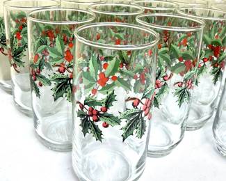 Set of 21 Vintage Heritage Holly Tumbler Glasses - Anchor Hocking