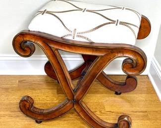 Regency Style Wood X Frame Ottoman Stool