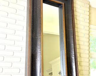 Tall Floor or High Mantle Mirror with Black and Gold Frame