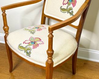 Vintage Solid Wood Needlepoint Upholstery Chair