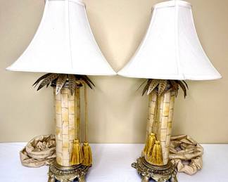 Pair of Hollywood Regency Style Palm Leaf Lamps