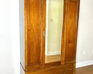 Antique Solid Wood Beveled Mirror Armoire - 2 Pieces