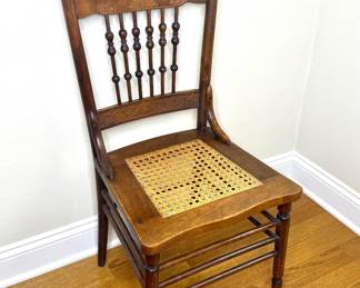 Antique Wooden Pressed Back Cane Bottom Chair