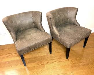 Pair of World Market Bennett Bi-Cast Leather Chairs