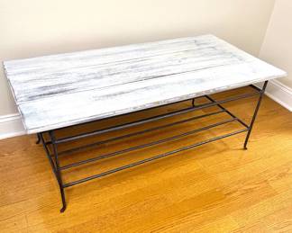 White Wooden Slat Table with Rebar Base from Pottery Barn