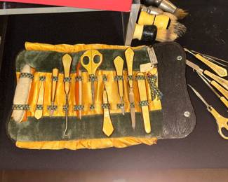 Antique travel manicure and grooming vanity set (1920s-1930s)