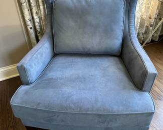(2) blue upholstered wingback chairs 30"W x 26"D x 38"H - $300 each