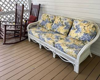 Outdoor rocking chair & large wicker couch