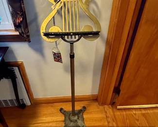 Vintage Brass Lyre Harp Music Stand with Claw Feet