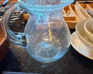 TAG Clear Bubble Hand Blown Glass Pitcher