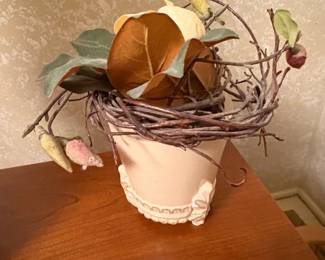 Faux Magnolia and Berry Arrangement in Decorative Pot