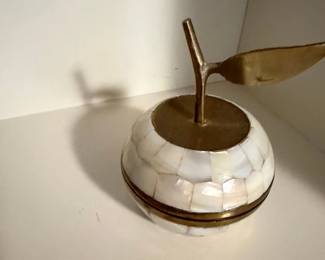 Vintage Mother of Pearl Inlaid Apple Trinket Box